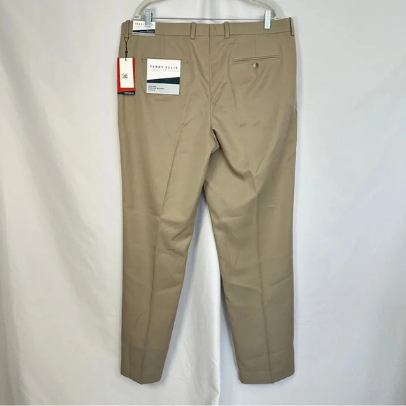 NWT Perry Ellis Portfolio Mens Pants 38x32 Khaki Folio Flex Comfort Waistband - Picture 5 of 14